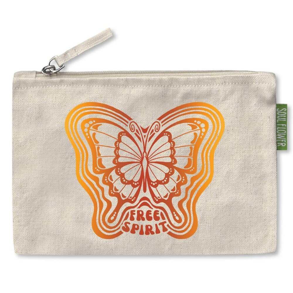 NWT - Soul Flower Free Spirit Butterfly Zipper Pouch β Organic Cotton, NEW